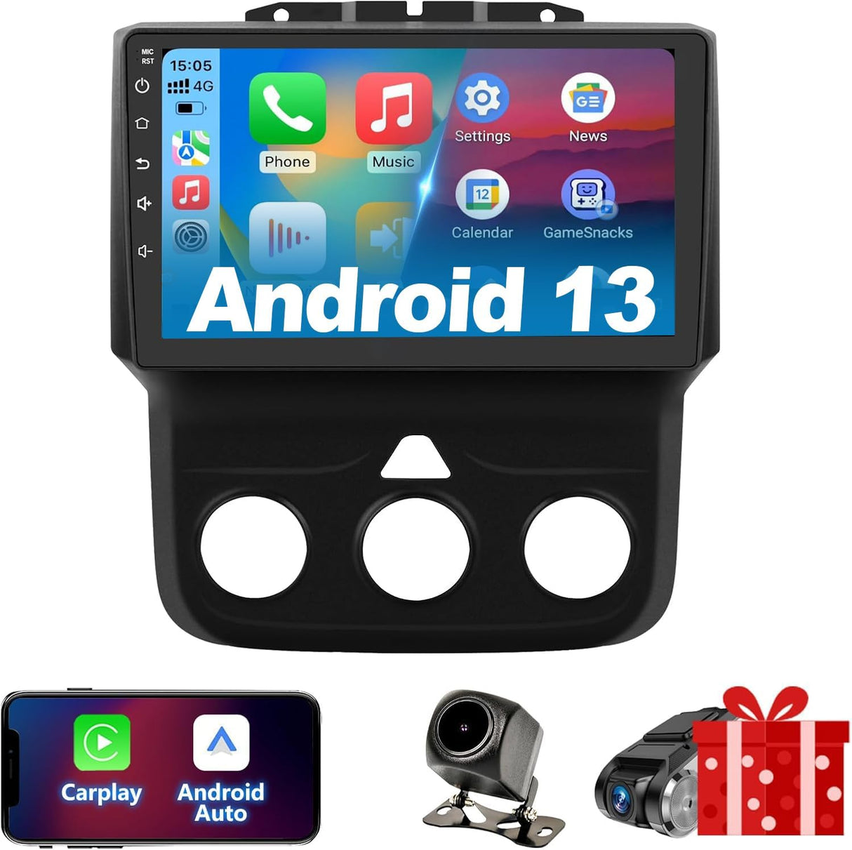 Android 13 Car Radio for 2013-2018 Dodge Ram 1500 2500 3500 Supports Wireless CarPlay/Android Auto