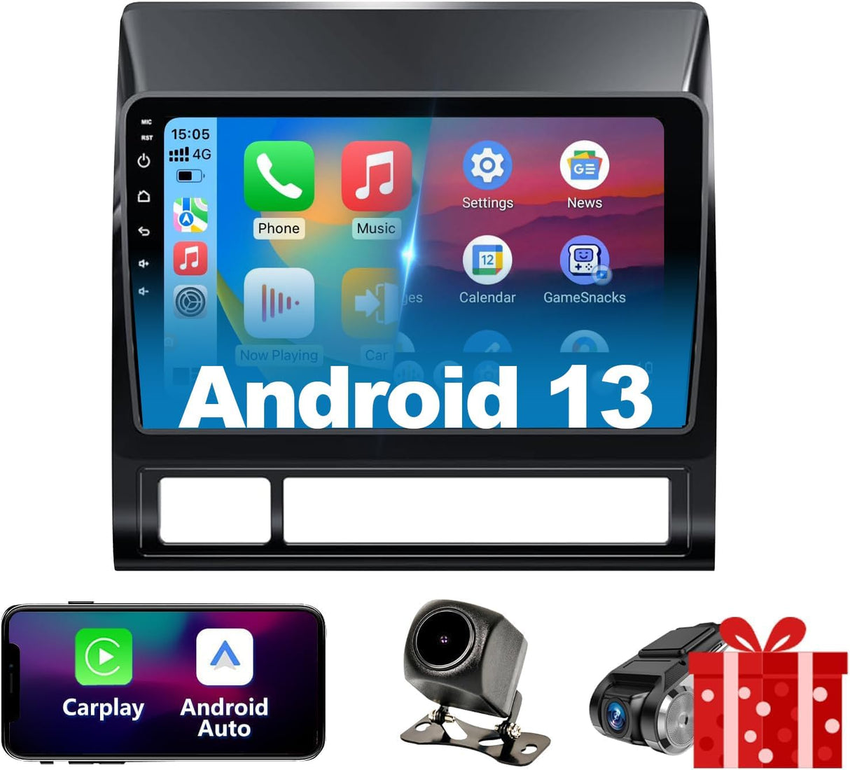 Android 13 Car Stereo for Toyota Tacoma 2005–2015– Supports Wireless CarPlay & Android Auto