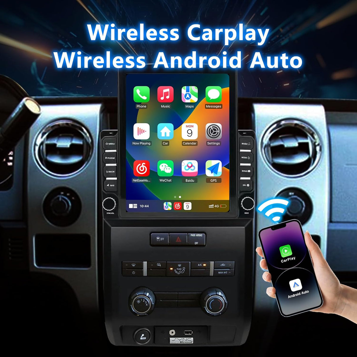 Android 13 Car Stereo for Ford F150 2009-2014 (Manual AC), Supports Wireless CarPlay & Android Auto, BT/WiFi/GPS/FM/SWC/1080P Backup Camera