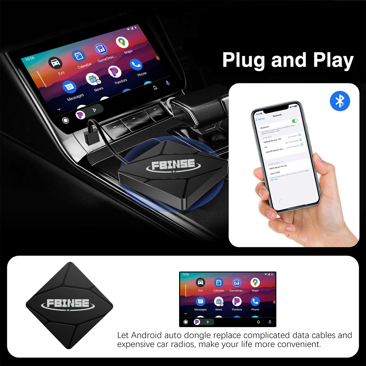 Wireless Android Auto Adapter for Vehicle with OEM Wired Android Auto