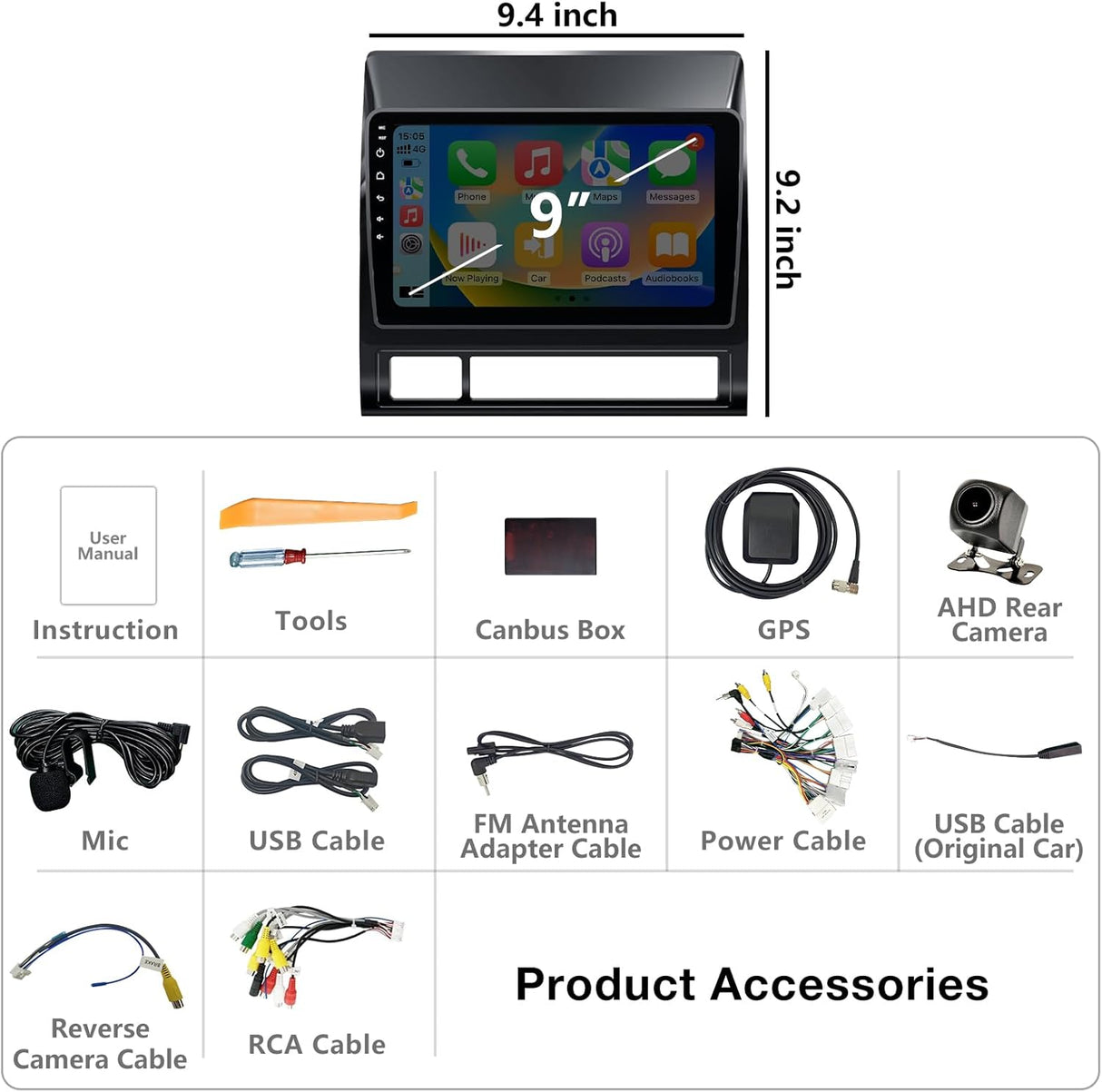 Android 13 Car Stereo for Toyota Tacoma 2005–2015– Supports Wireless CarPlay & Android Auto