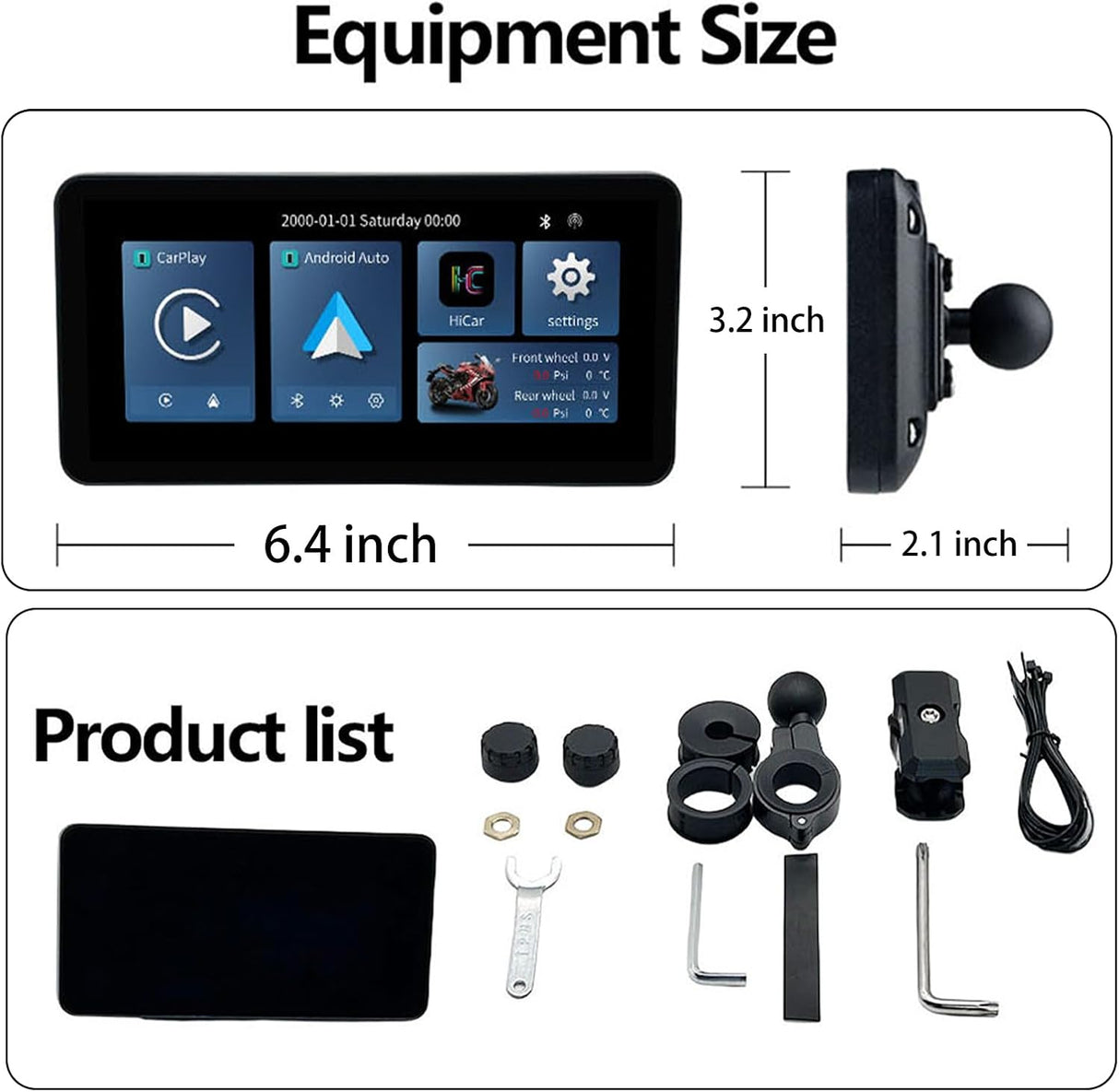 6.3 inch Motorcycle CarPlay/Android Auto Screen Supports TPMS