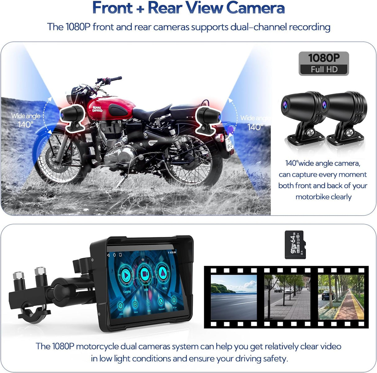 Motorcycle CarPlay Touchsreen with DVR