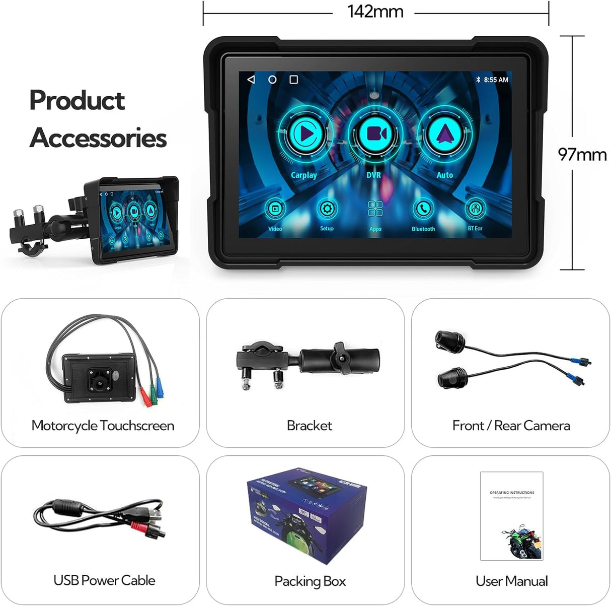 Motorcycle CarPlay Touchsreen with DVR