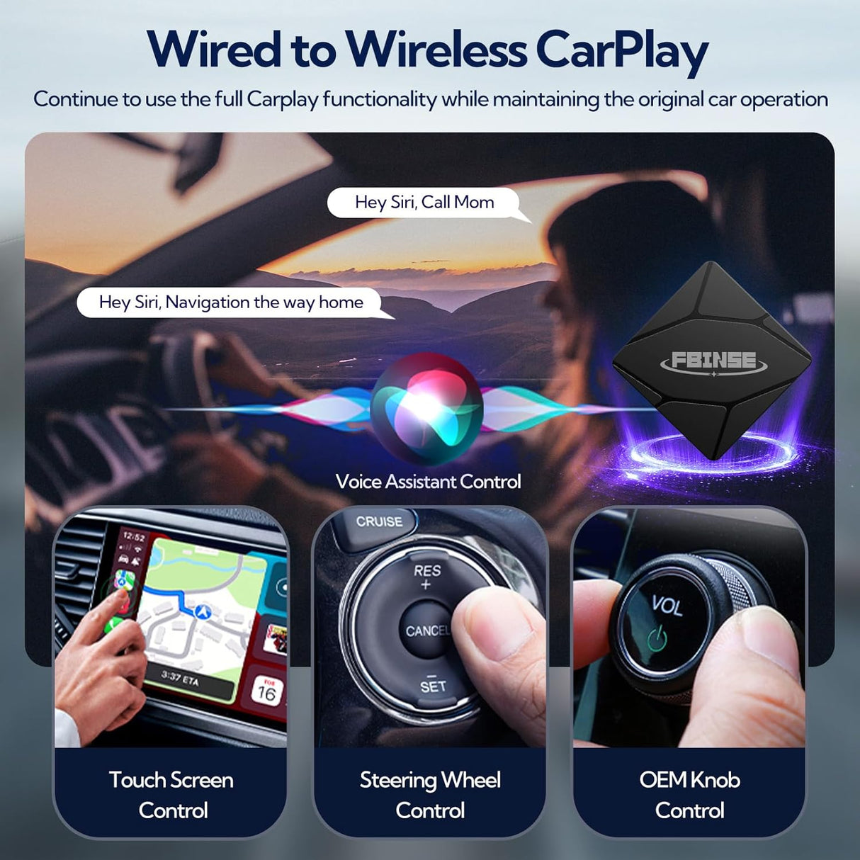 Wireless CarPlay Adapter for Vehicle with OEM Wired CarPlay