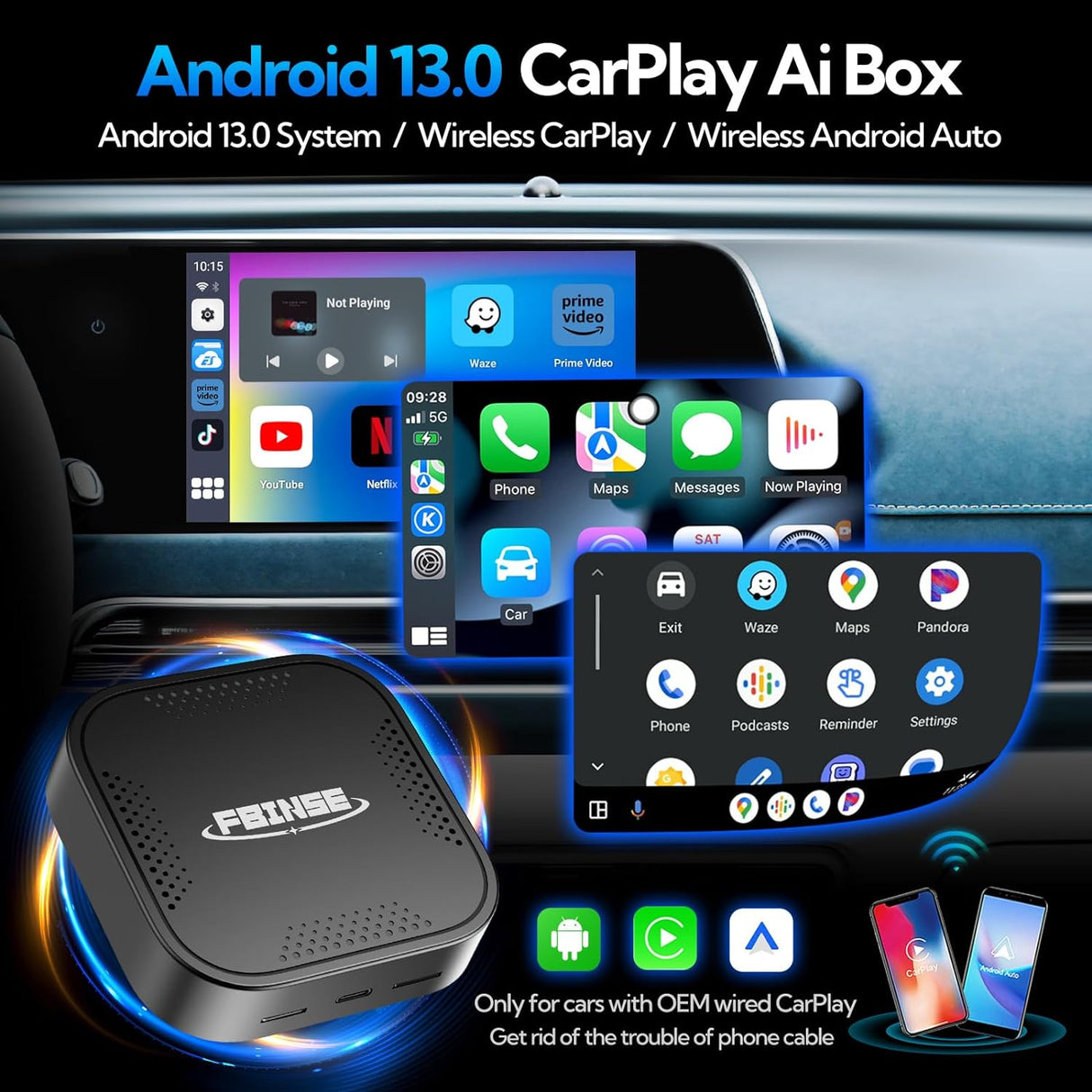 Android 13 CarPlay AI Box For Car with Wired CarPlay/Android Auto – fbinse