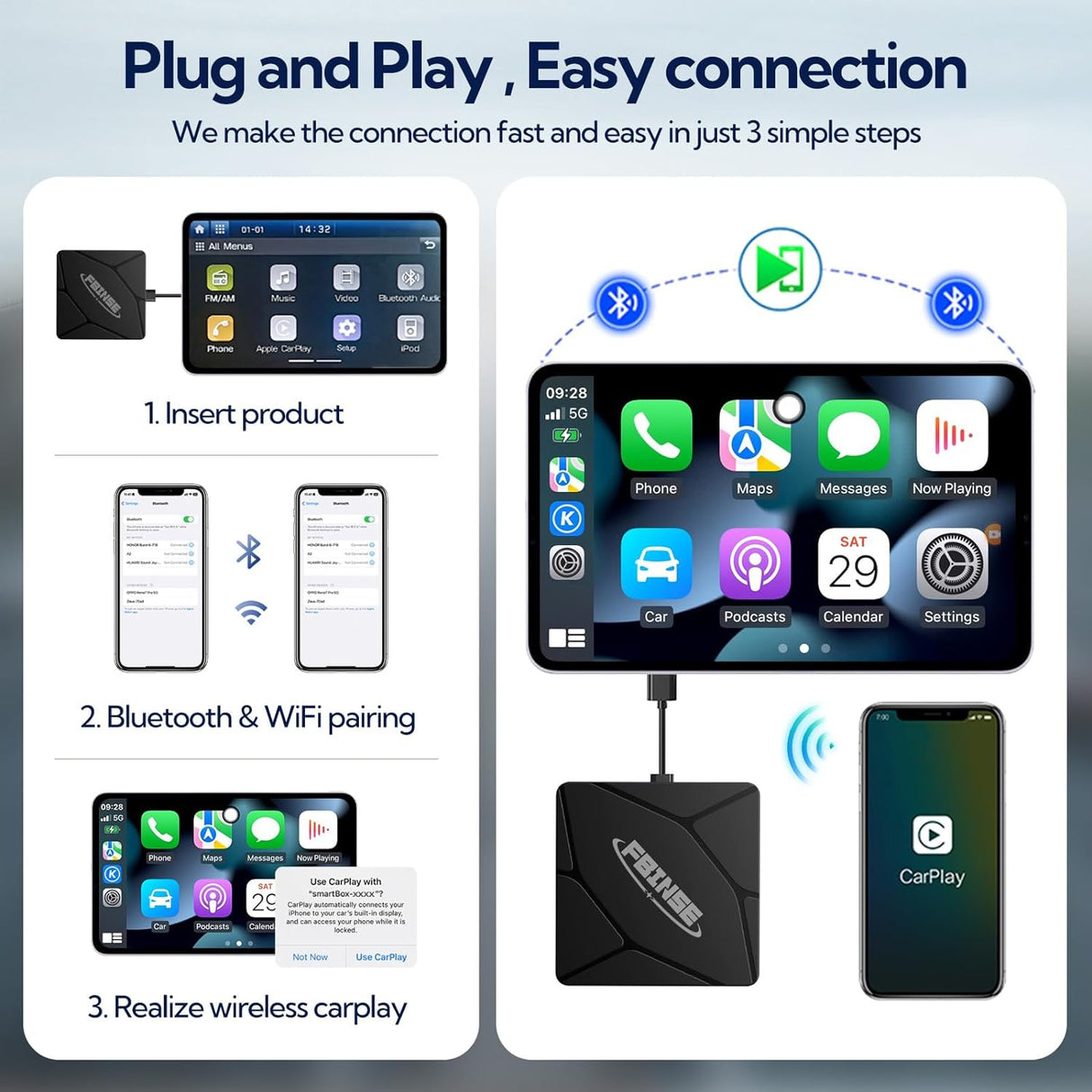 Wireless CarPlay Adapter for Vehicle with OEM Wired CarPlay